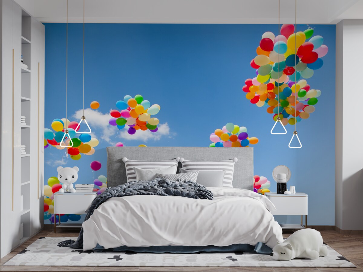 Papier peint des centaines de boules colorées s'envolent dans le ciel