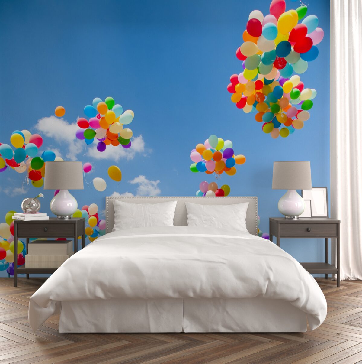 Papier peint des centaines de boules colorées s'envolent dans le ciel