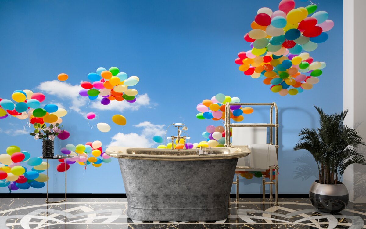 Papier peint des centaines de boules colorées s'envolent dans le ciel