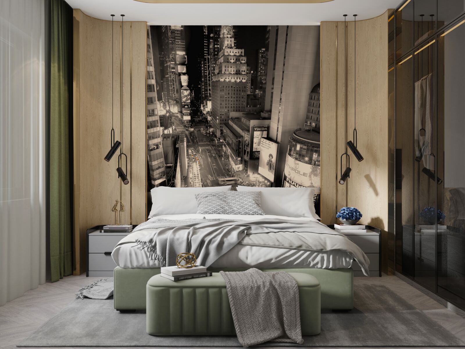 Papier peint Les taxis jaunes bloqués dans les embouteillages de la ville grise