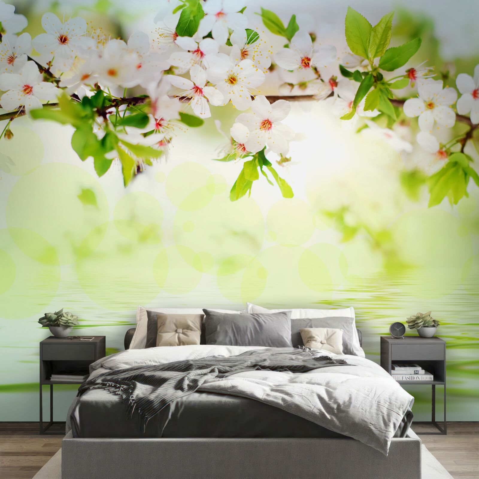 Papier peint les fleurs de sakura sont blanches dans l'eau chaude de l'été