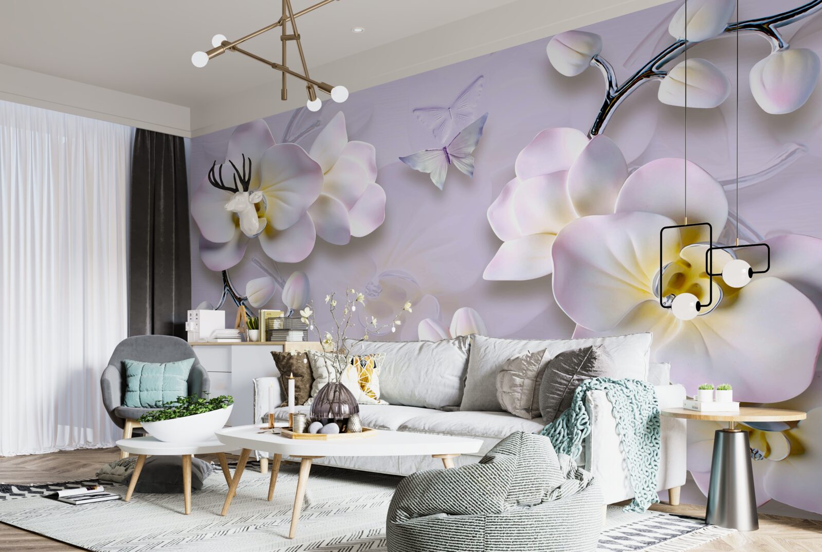 Papier peint des fleurs blanches qui s'épanouissent sur les branches