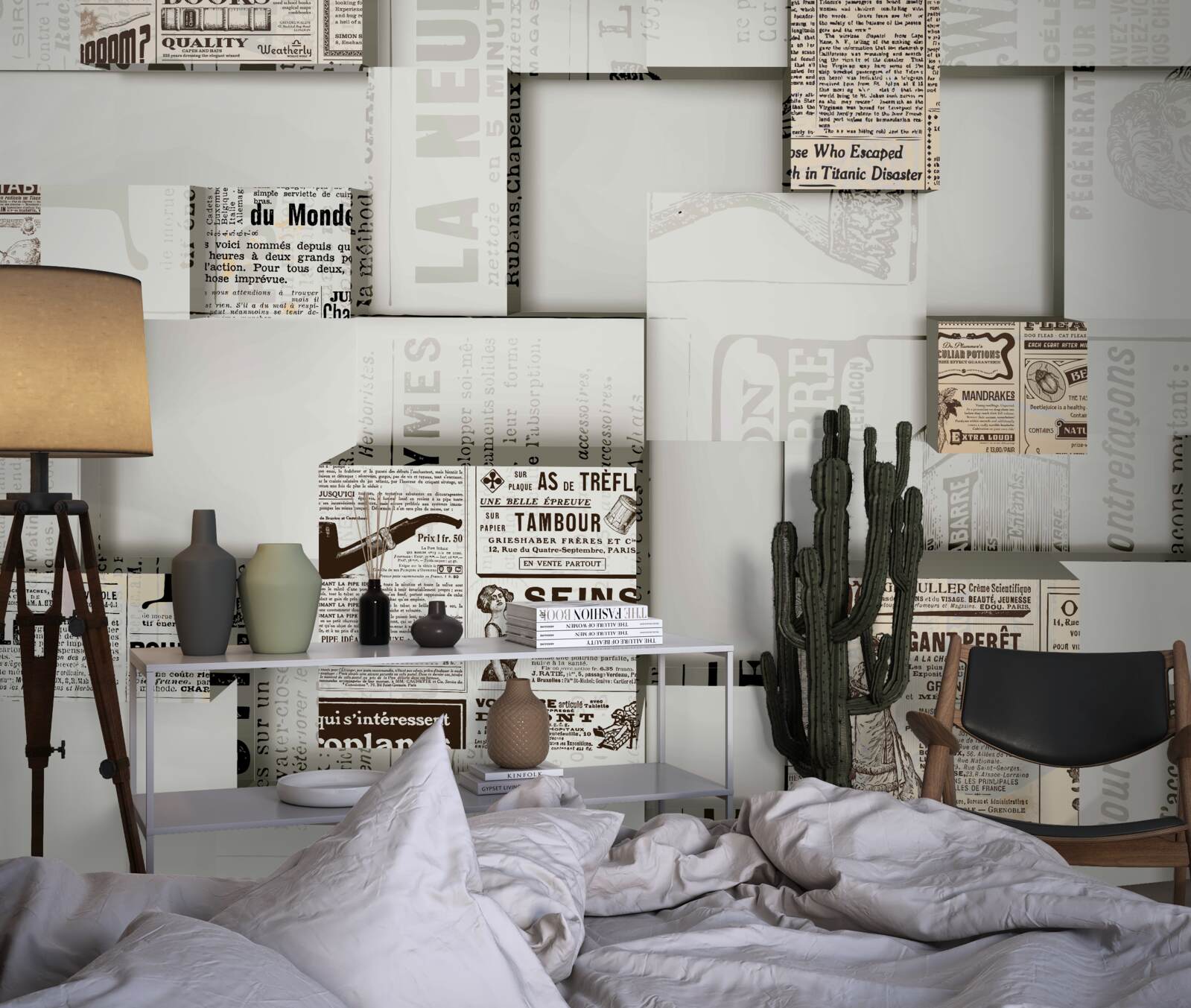 Papier peint abstraction à partir de boîtes de journaux sur des étagères