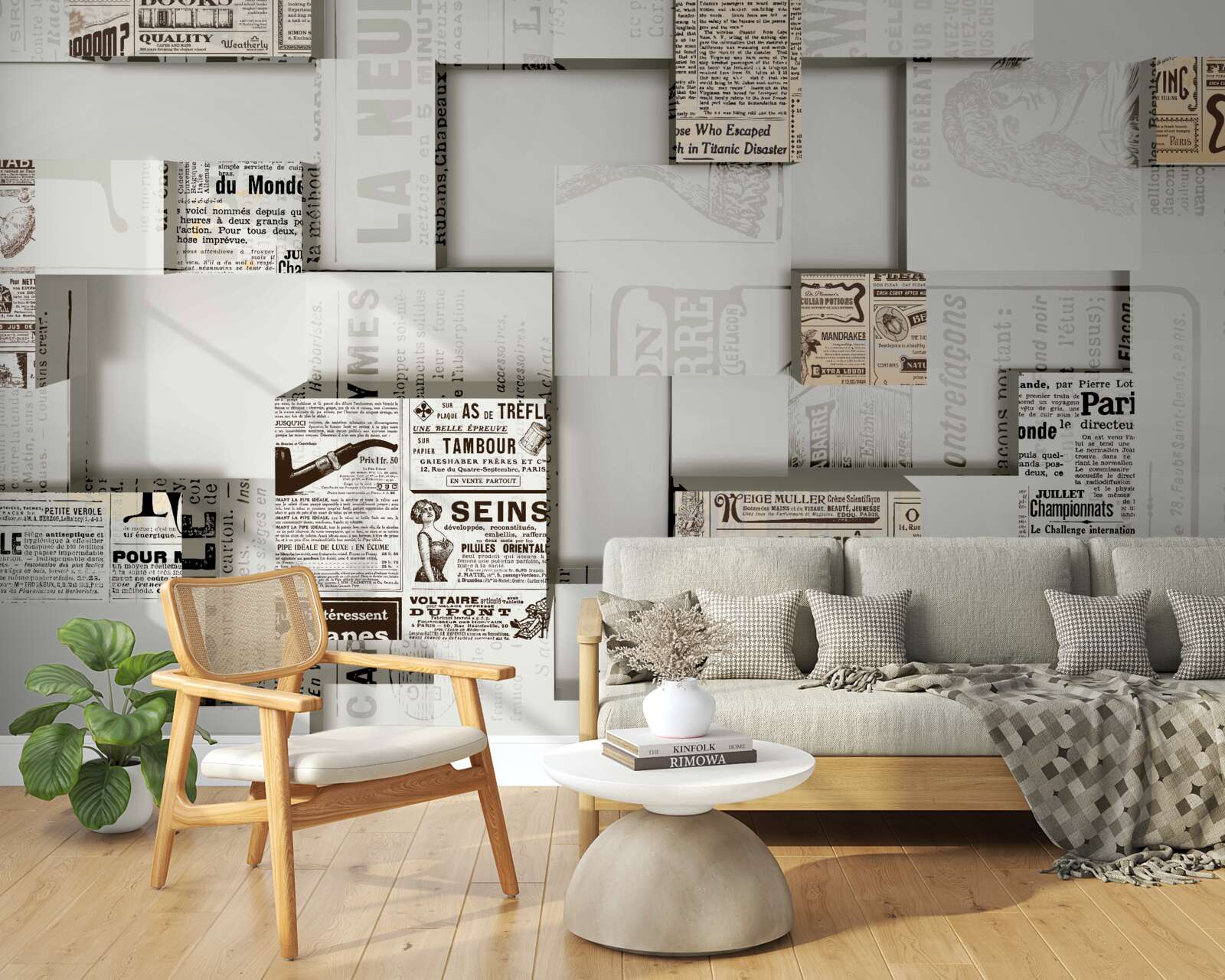 Papier peint abstraction à partir de boîtes de journaux sur des étagères