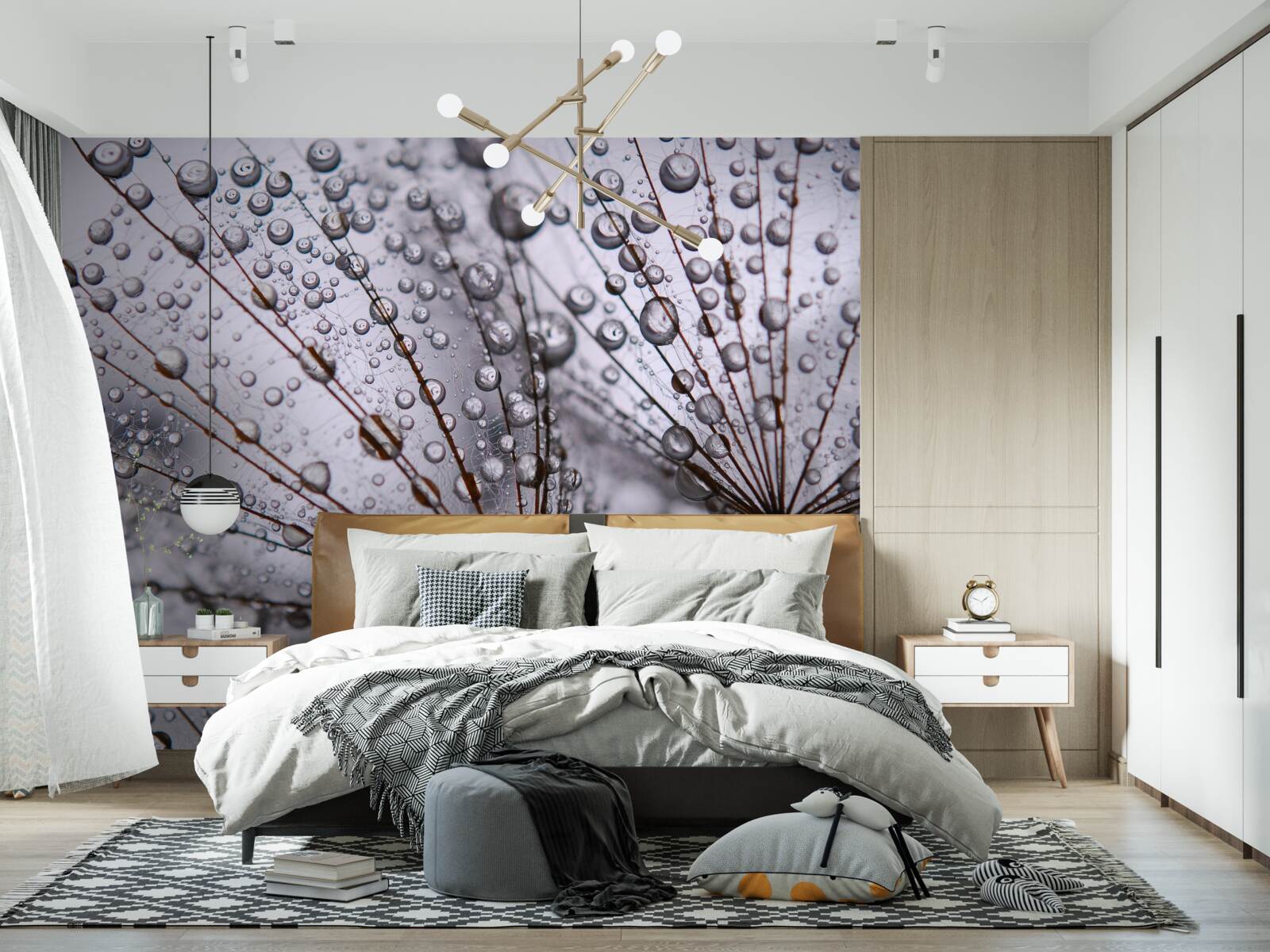 Papier peint gouttes de rosée laissées sur les fleurs de pissenlit