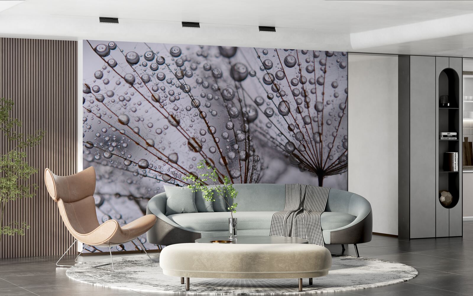 Papier peint gouttes de rosée laissées sur les fleurs de pissenlit