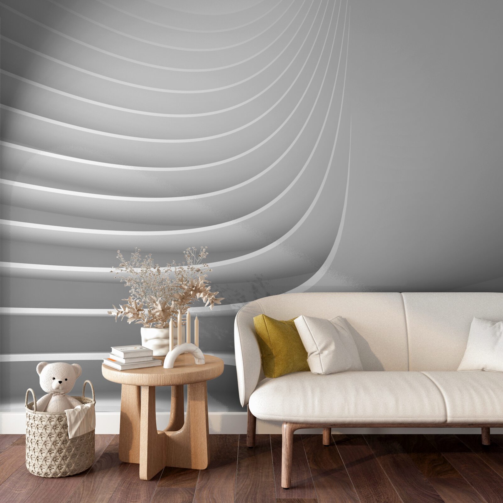 Papier peint lignes horizontales lisses avec motif géométrique