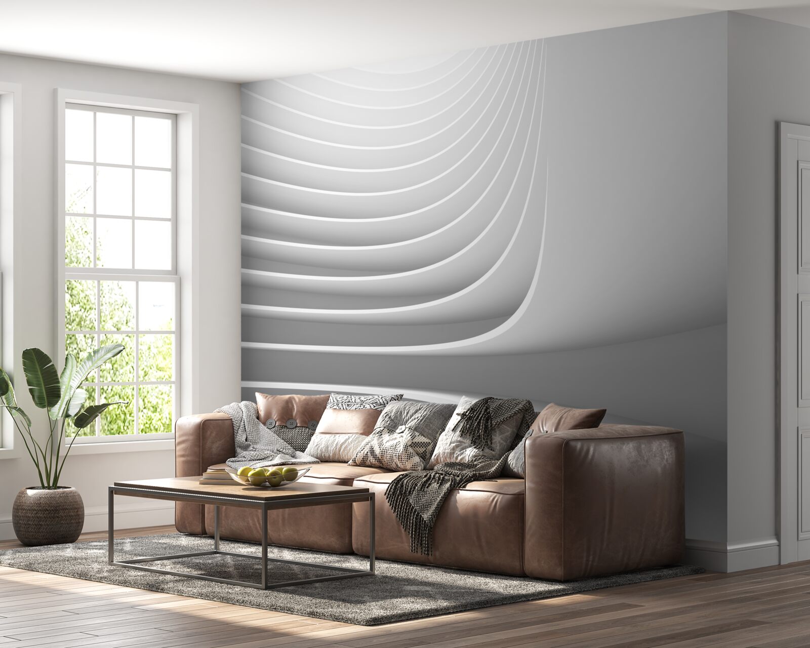 Papier peint lignes horizontales lisses avec motif géométrique