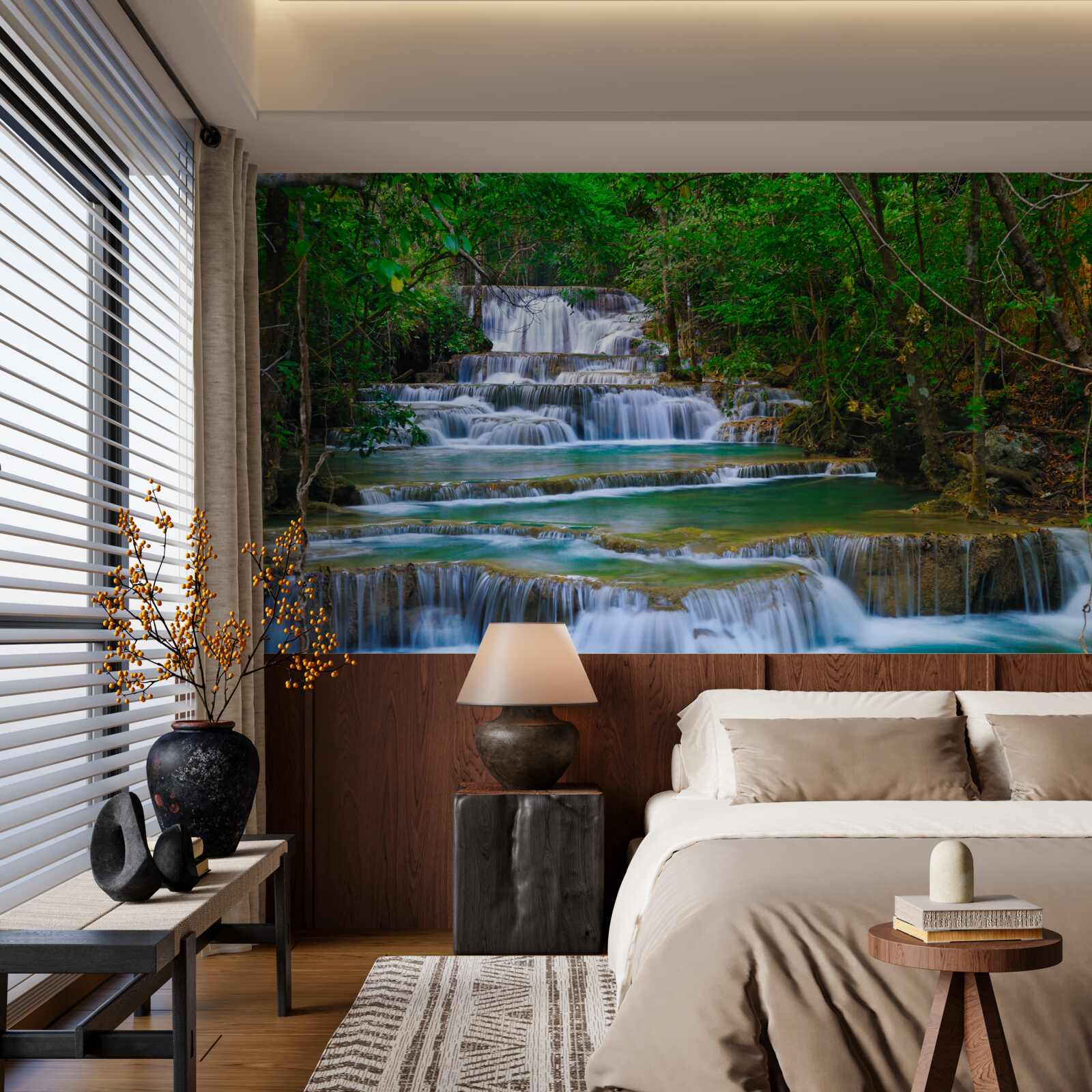 Papier peint grande cascade avec de l'eau turquoise qui tombe en cascade