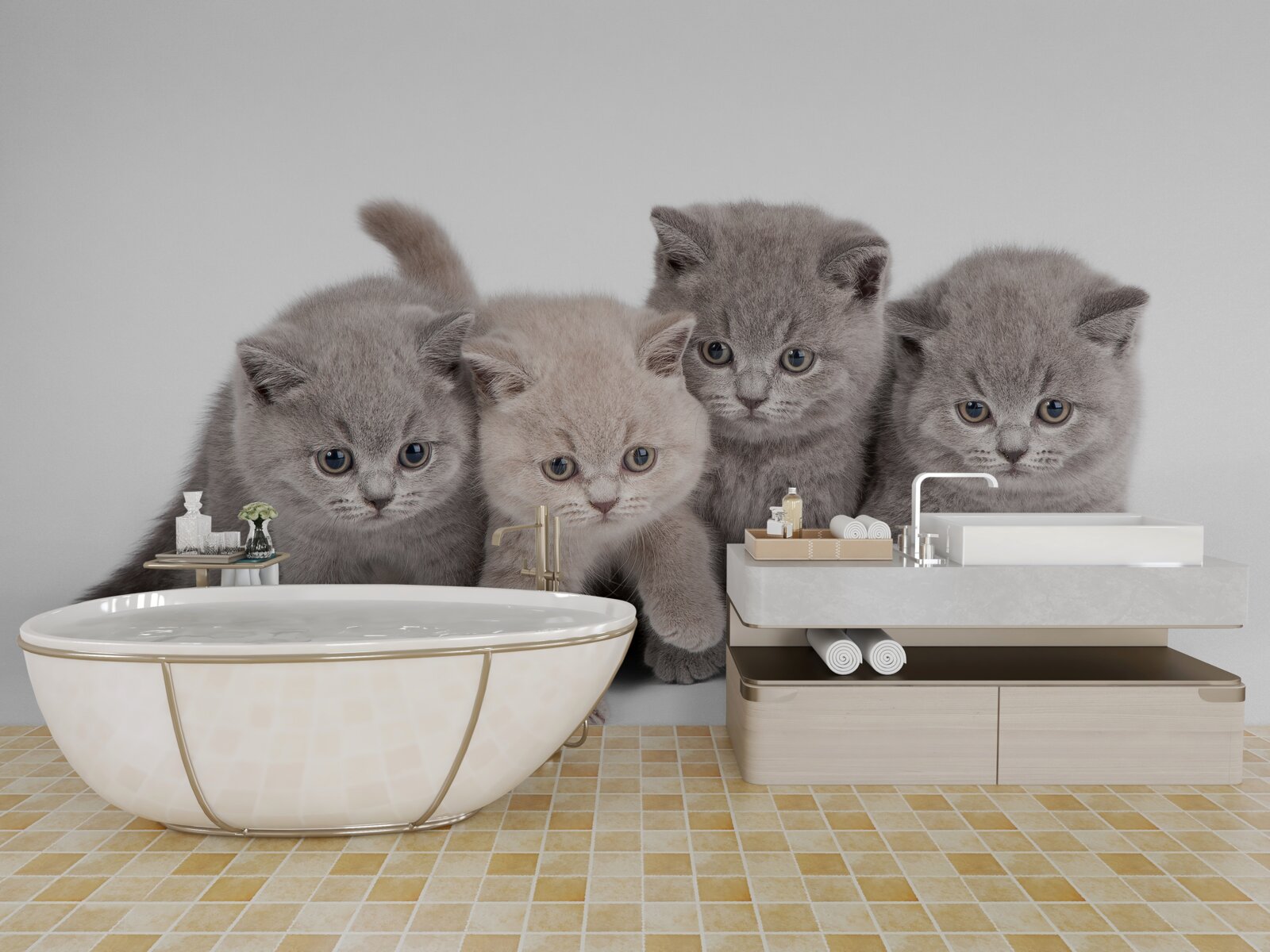 Papier peint quatre petits chatons mignons