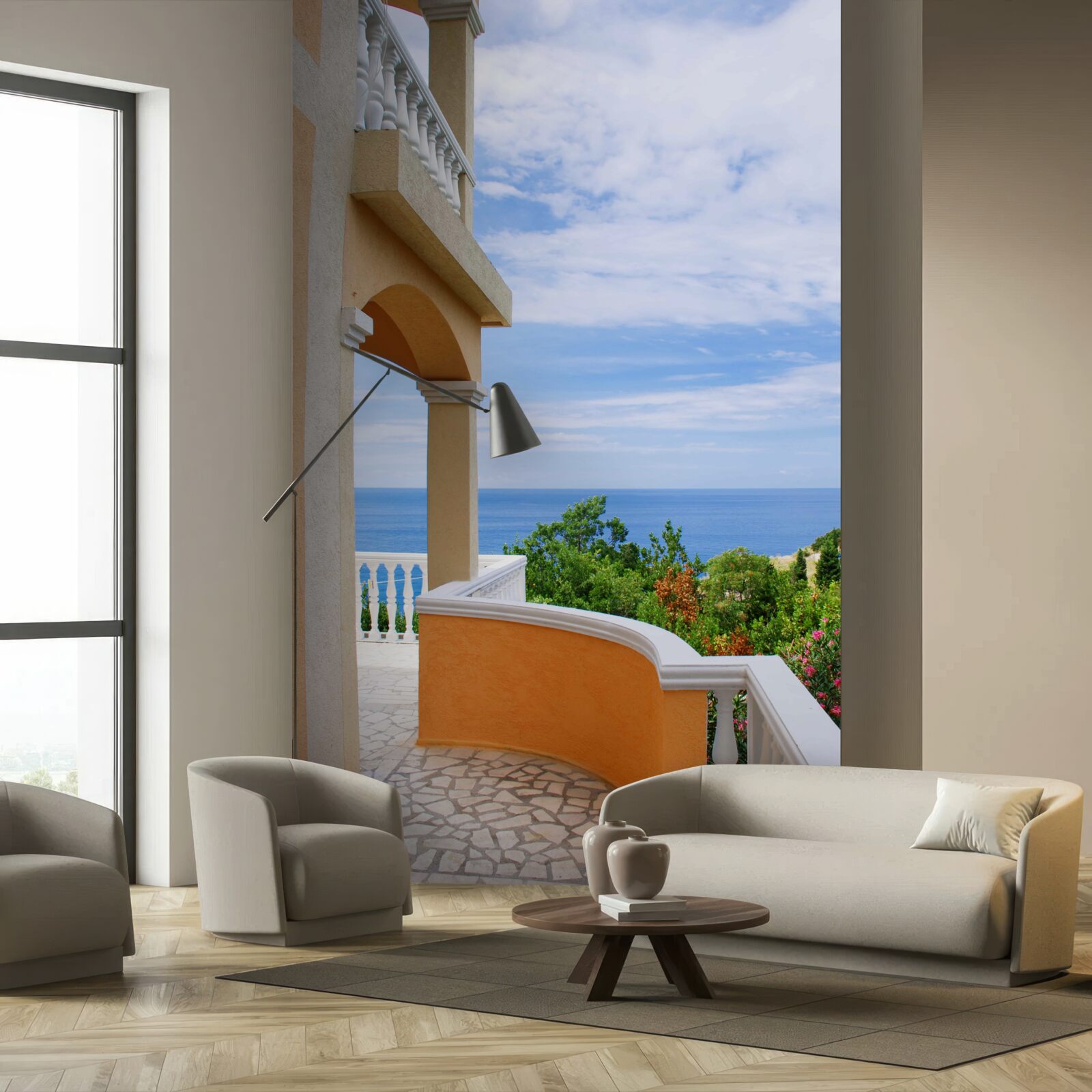 Papier peint vue panoramique sur l'océan sans limites depuis la terrasse d'observation de la maison