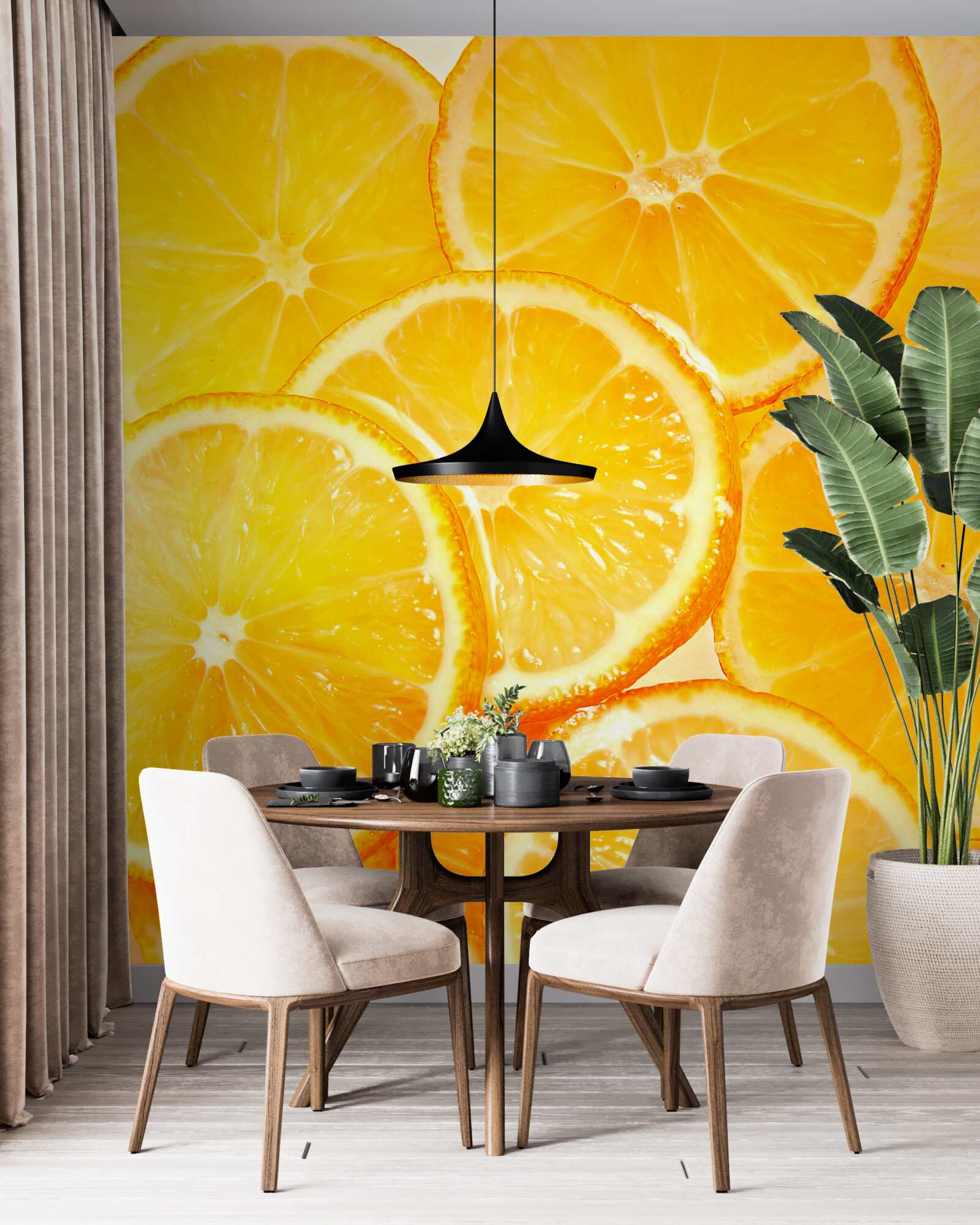 Papier peint des tranches d'orange juteuses et brillantes