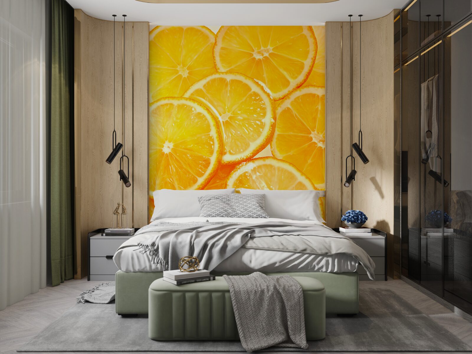 Papier peint des tranches d'orange juteuses et brillantes