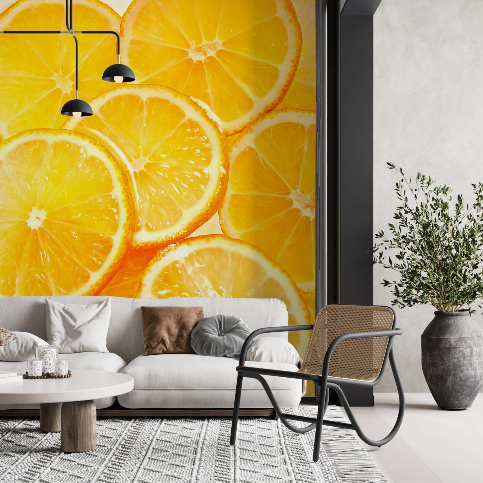 Papier peint des tranches d'orange juteuses et brillantes