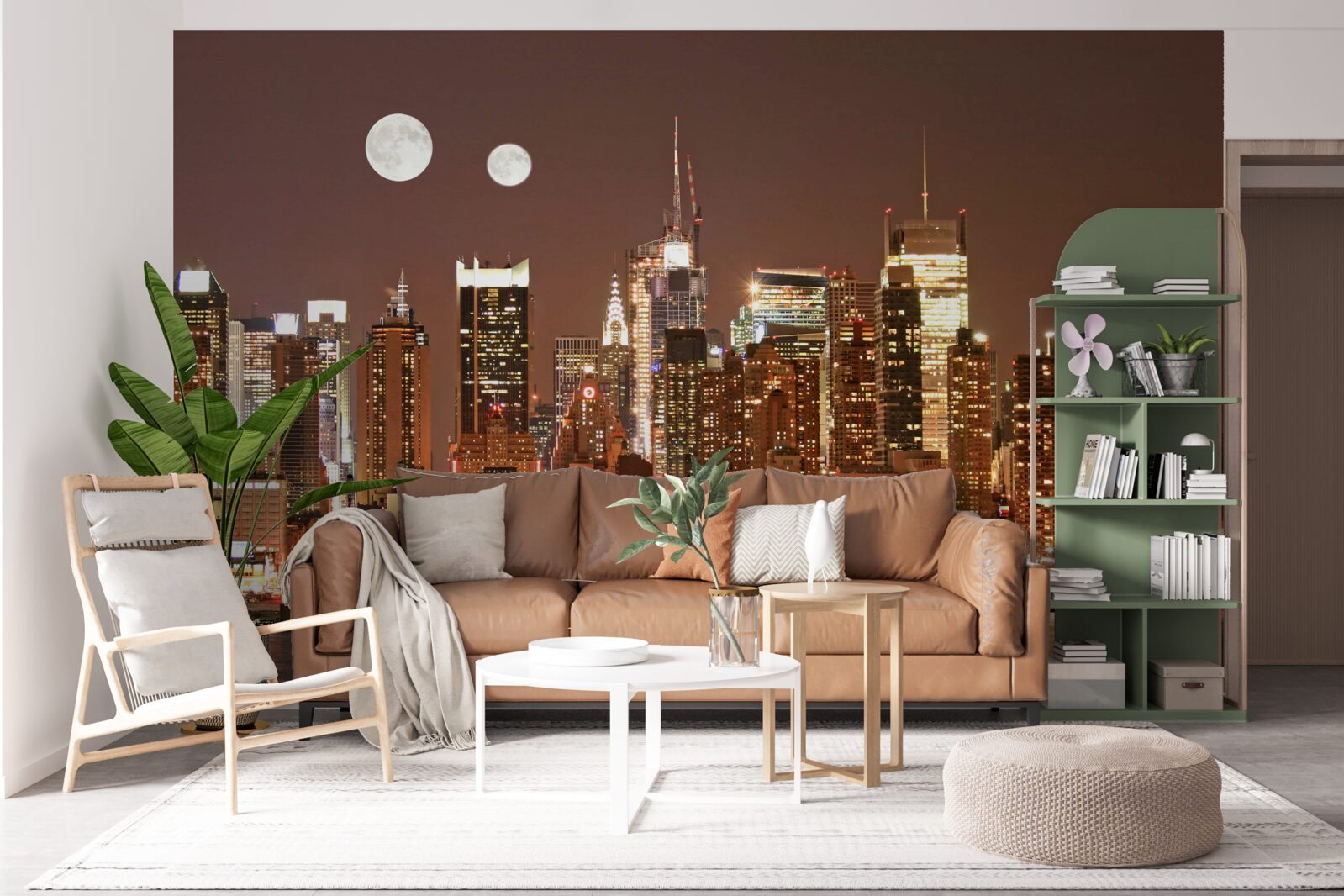 Papier peint le soleil et la lune brillent au-dessus d'une grande ville