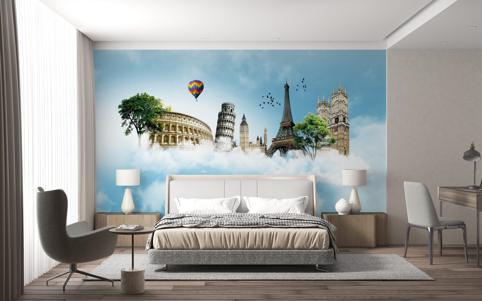 Papier peint monuments des villes européennes dans le ciel