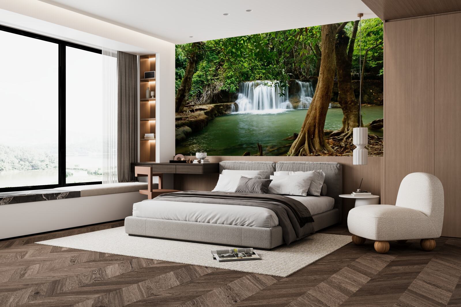 Papier peint cascade dans une forêt ancienne