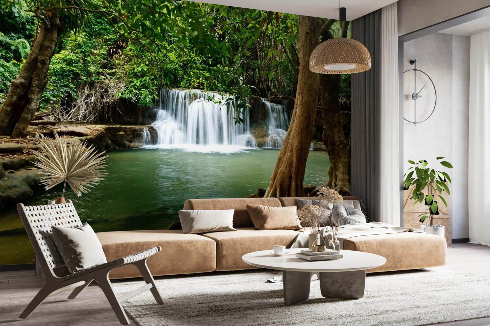 Papier peint cascade dans une forêt ancienne