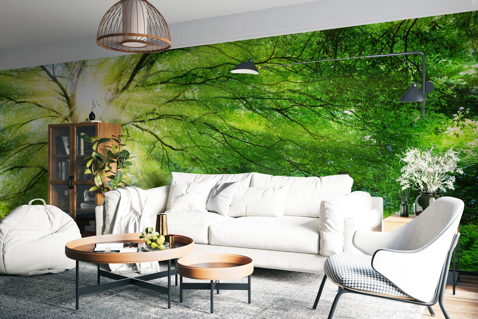 Papier peint de légers rayons de soleil percent à travers la couronne d'arbres luxuriants