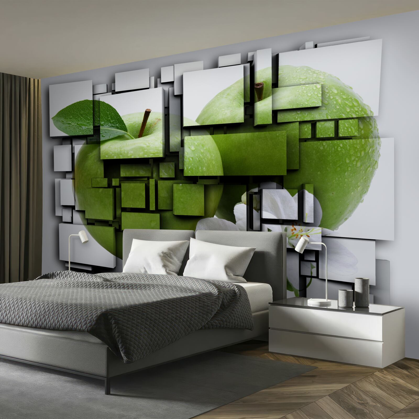 Papier peint composition de rectangles avec l'image d'une pomme verte