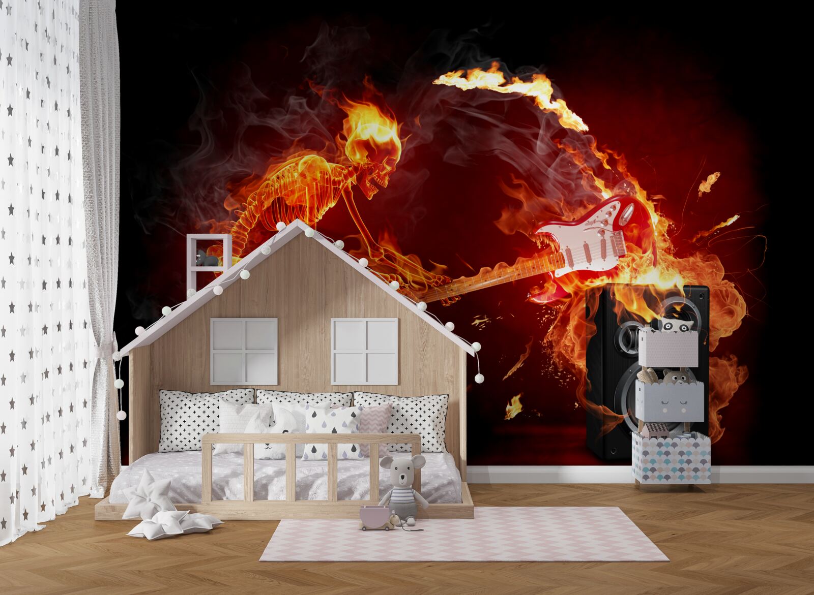 Papier peint L'artiste détruit sa guitare sur l'amplificateur