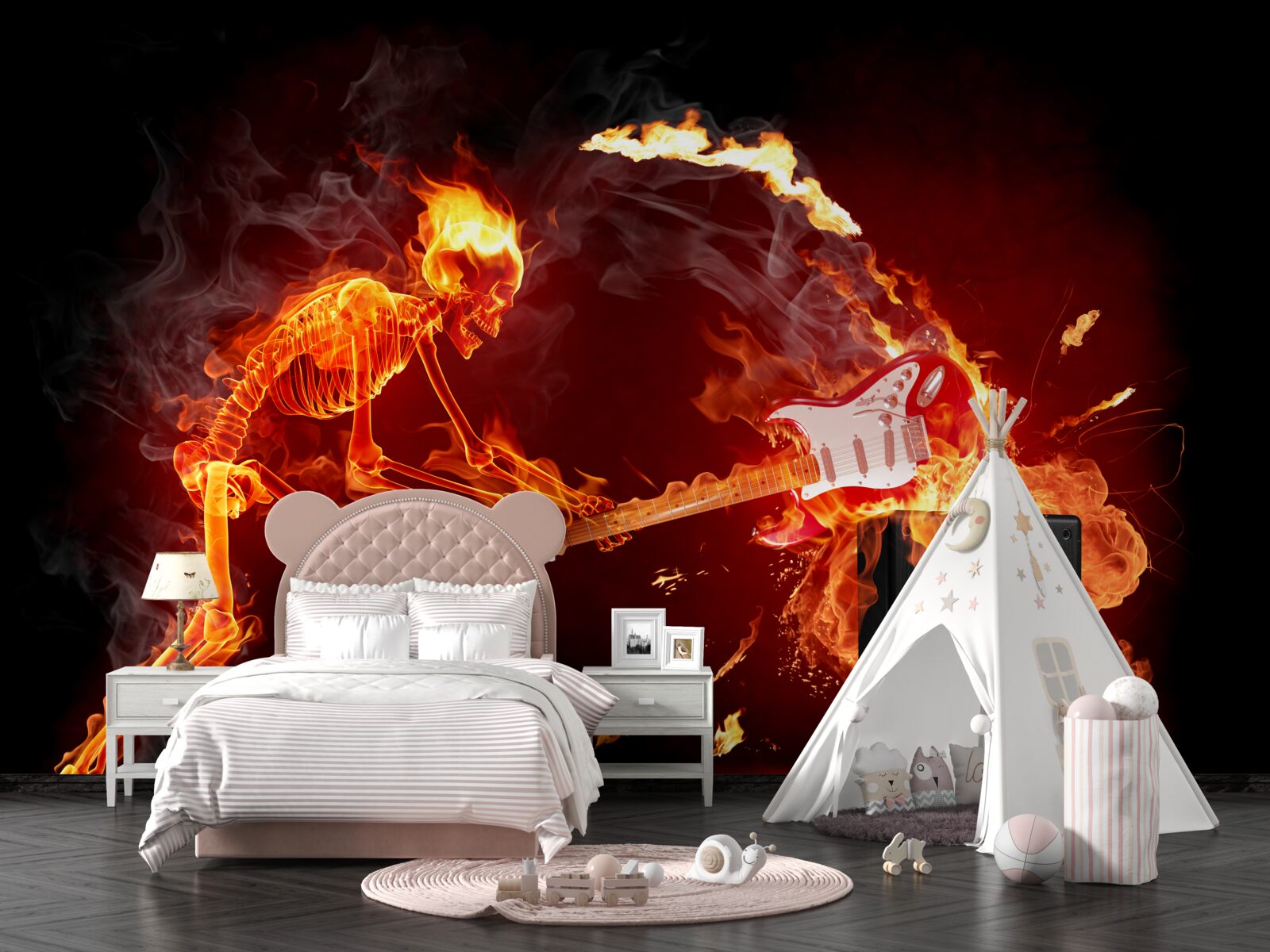 Papier peint L'artiste détruit sa guitare sur l'amplificateur