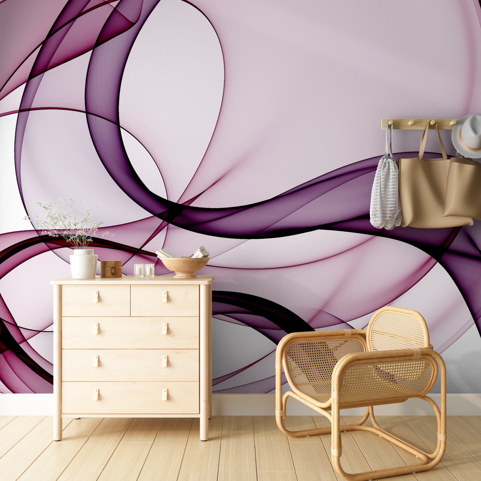 Papier peint lignes sombres et floues sur une soie douce et légère