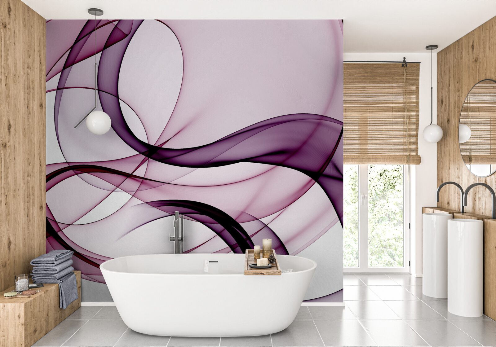 Papier peint lignes sombres et floues sur une soie douce et légère