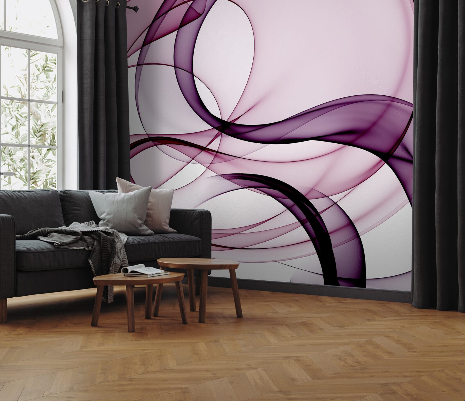 Papier peint lignes sombres et floues sur une soie douce et légère