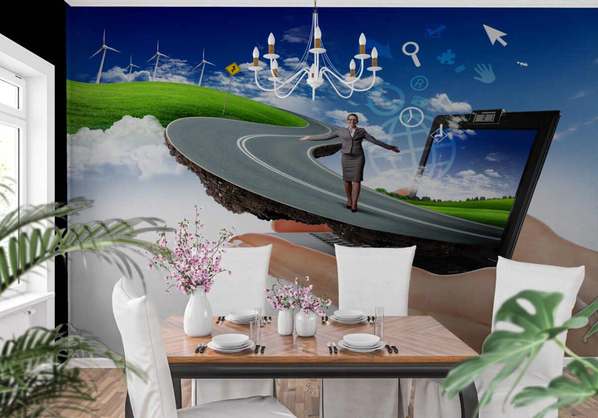 Papier peint dans le ciel est une abstraction coûteuse avec une fille qui marche