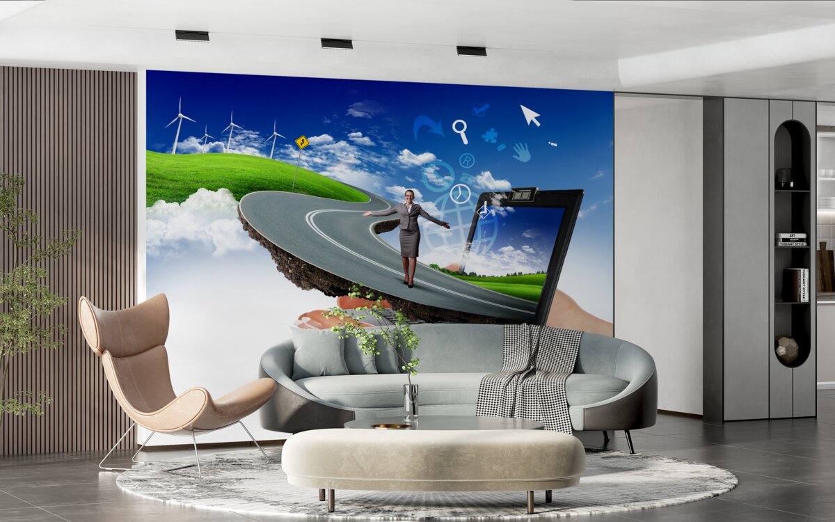 Papier peint dans le ciel est une abstraction coûteuse avec une fille qui marche