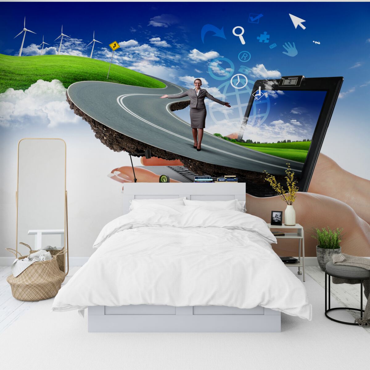 Papier peint dans le ciel est une abstraction coûteuse avec une fille qui marche