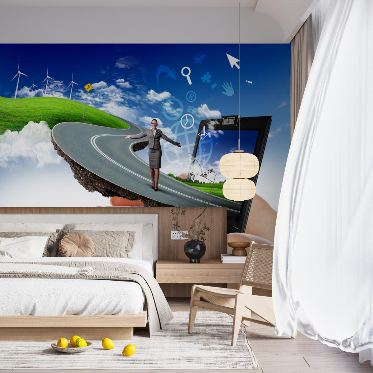 Papier peint dans le ciel est une abstraction coûteuse avec une fille qui marche