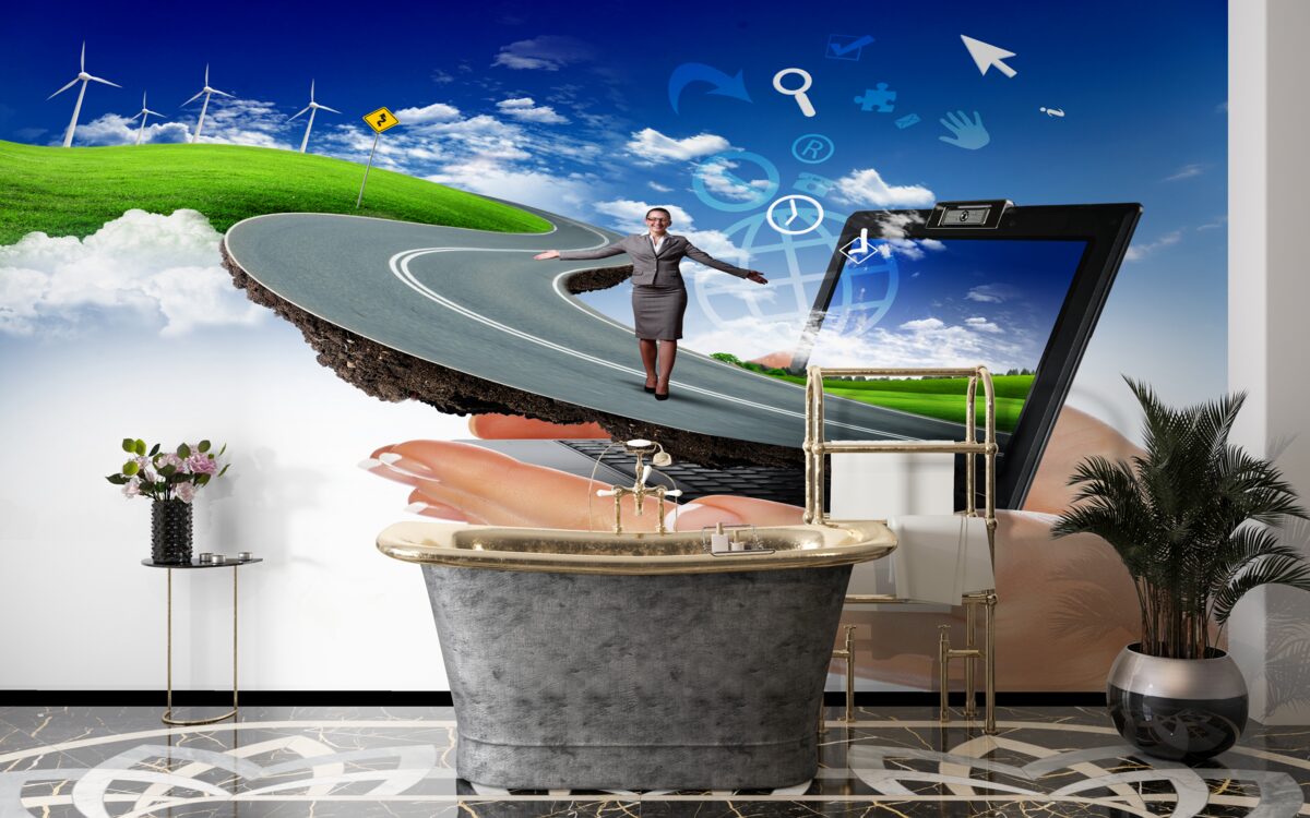 Papier peint dans le ciel est une abstraction coûteuse avec une fille qui marche