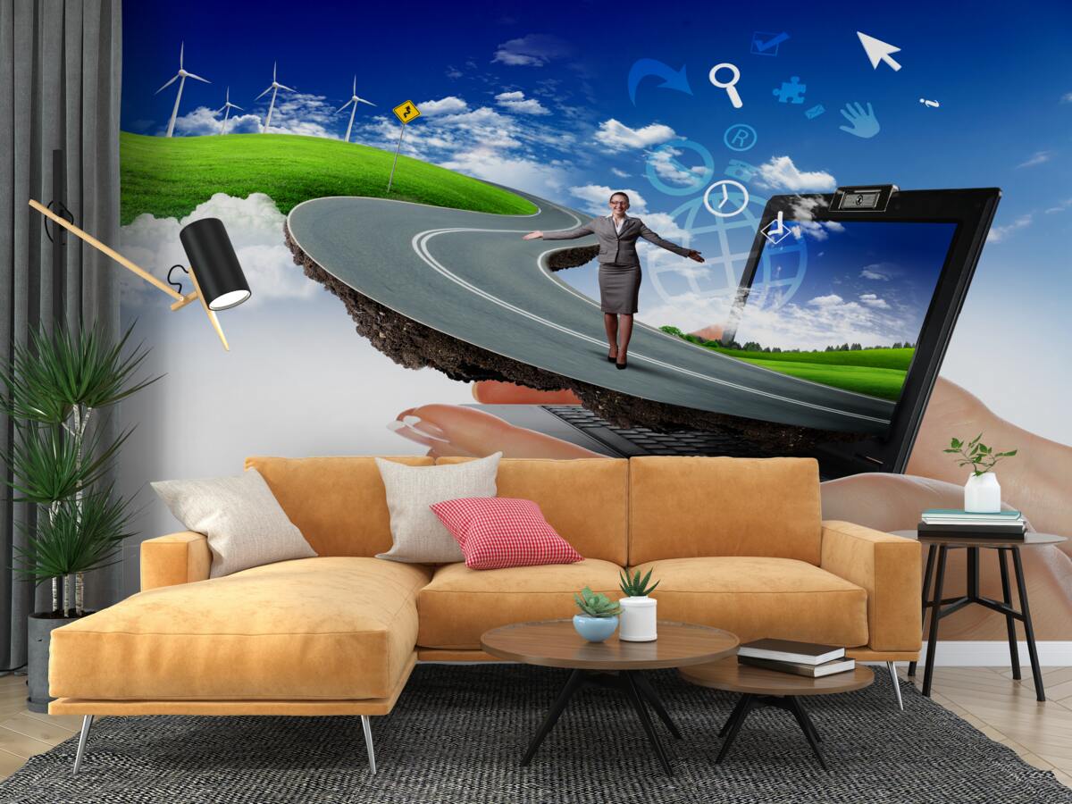 Papier peint dans le ciel est une abstraction coûteuse avec une fille qui marche