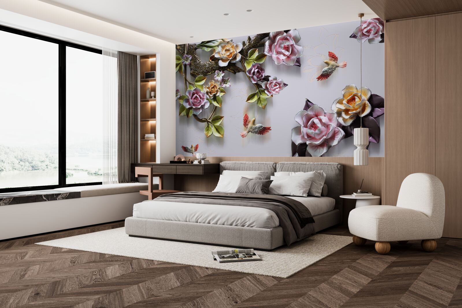 Papier peint les oiseaux aiment le nectar des plantes à fleurs