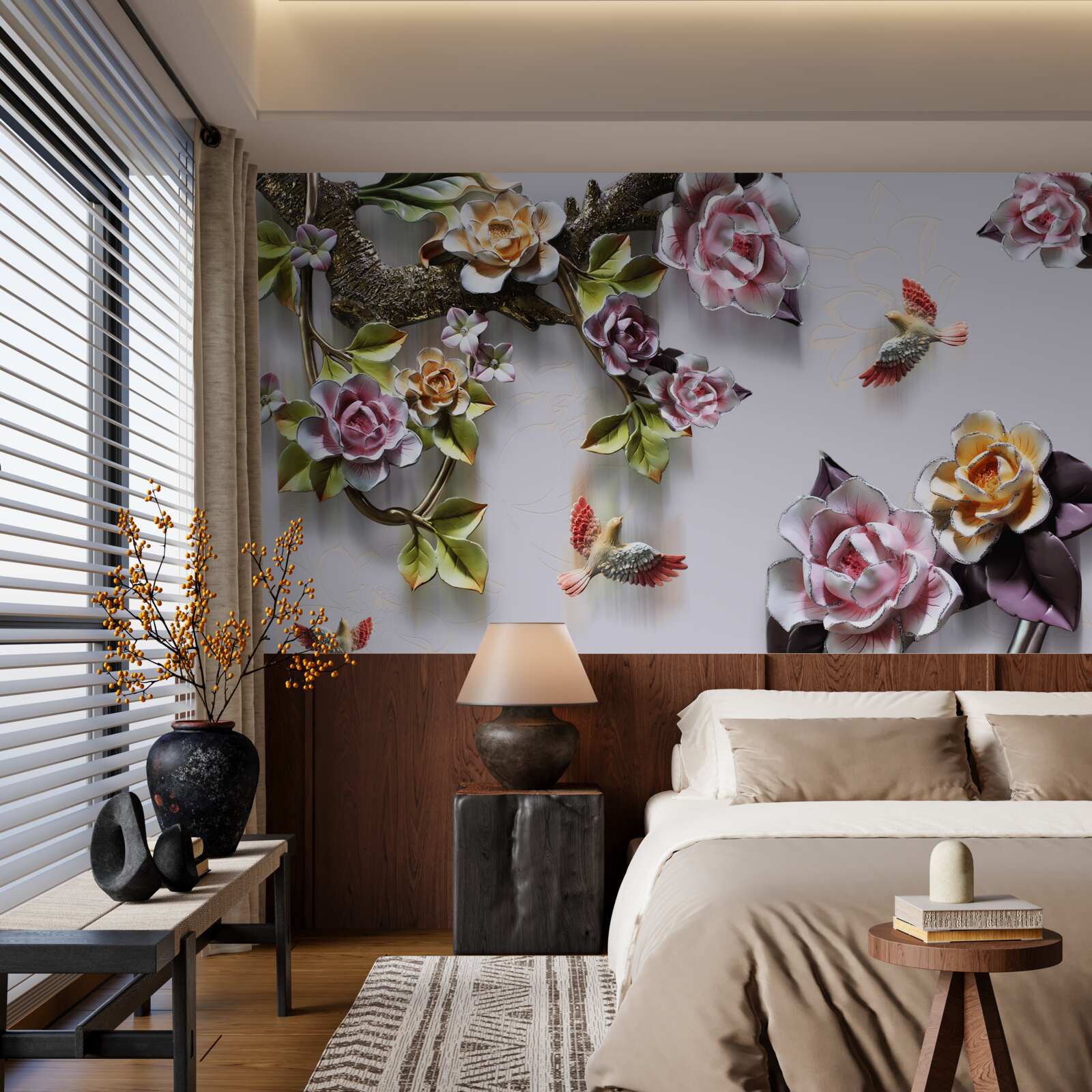 Papier peint les oiseaux aiment le nectar des plantes à fleurs