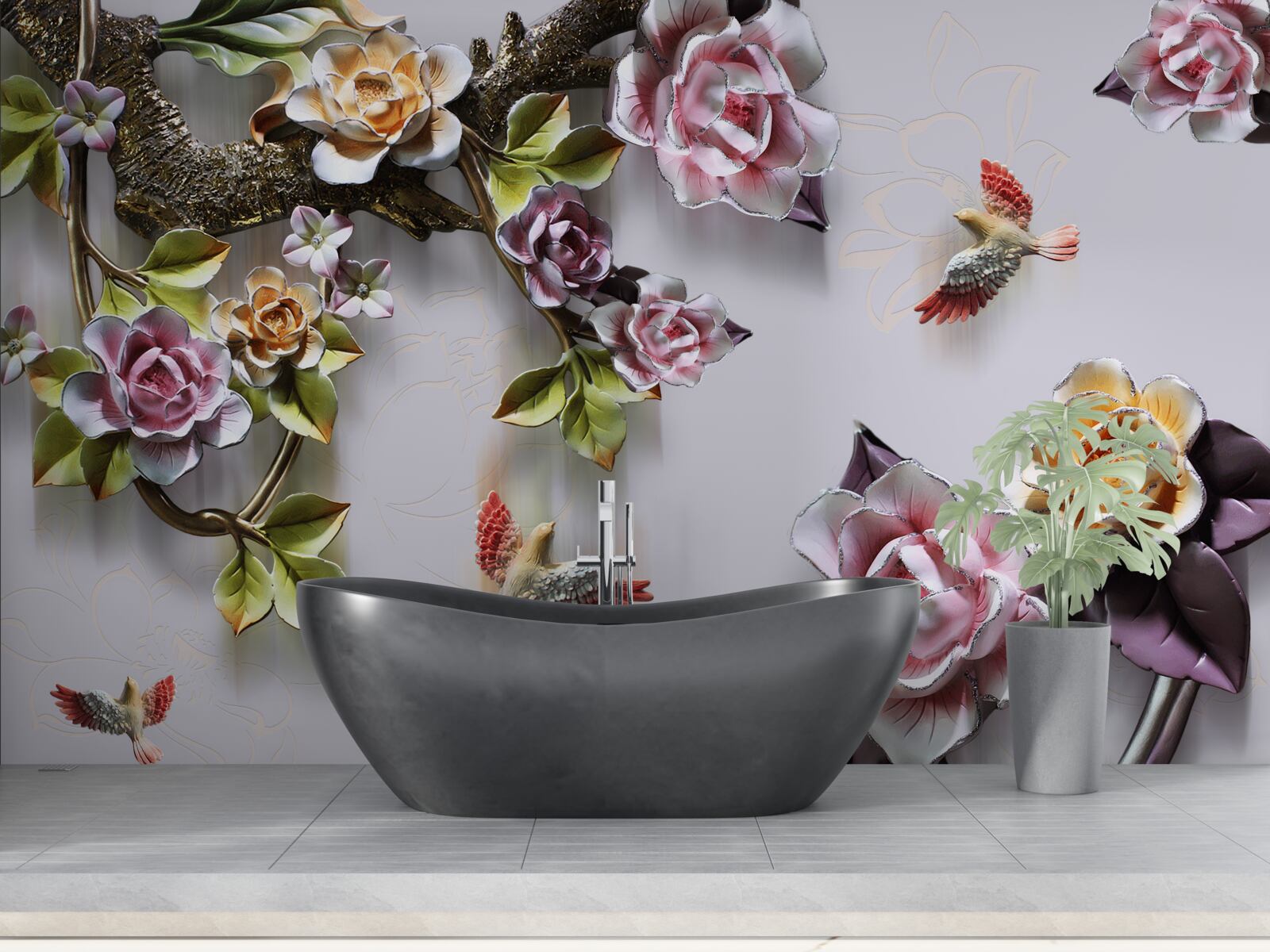 Papier peint les oiseaux aiment le nectar des plantes à fleurs