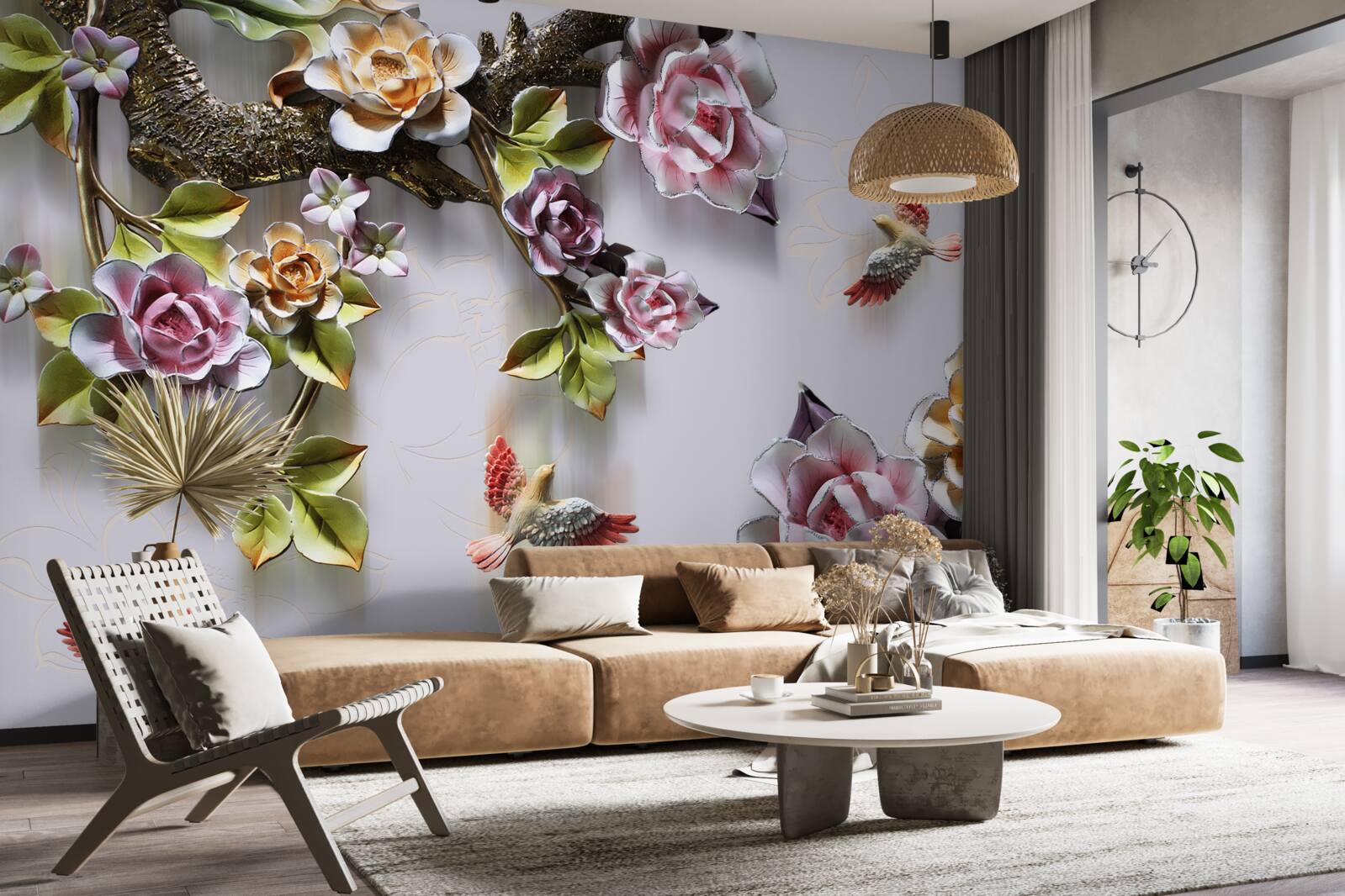 Papier peint les oiseaux aiment le nectar des plantes à fleurs