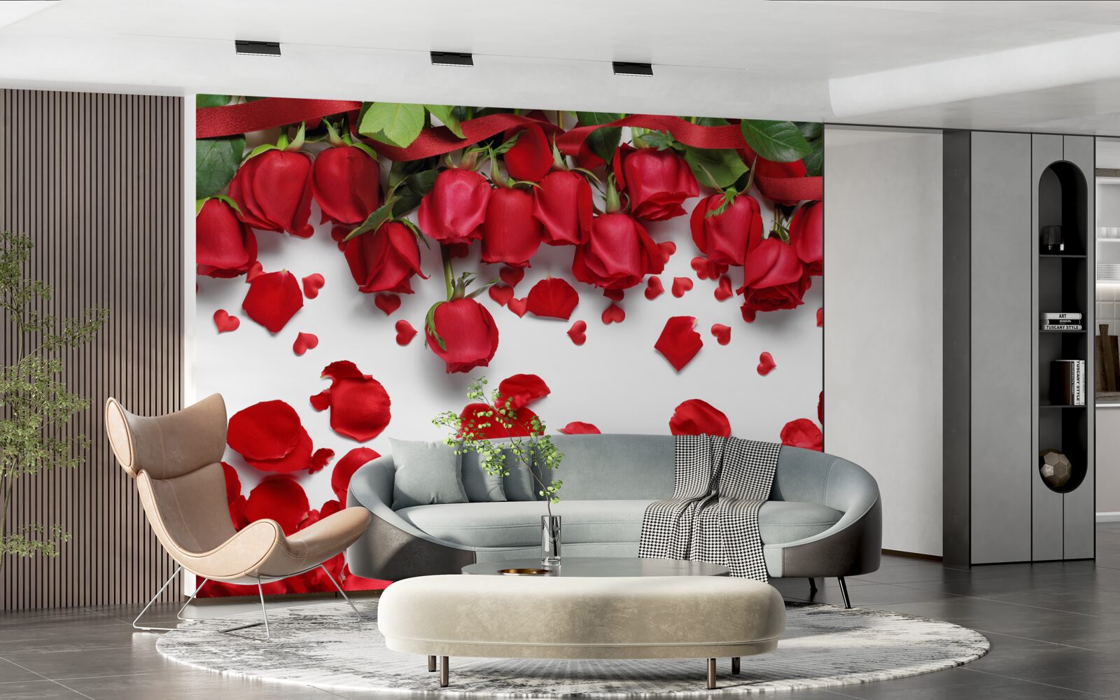 Papier peint les pétales tombent des roses rouges et écarlates