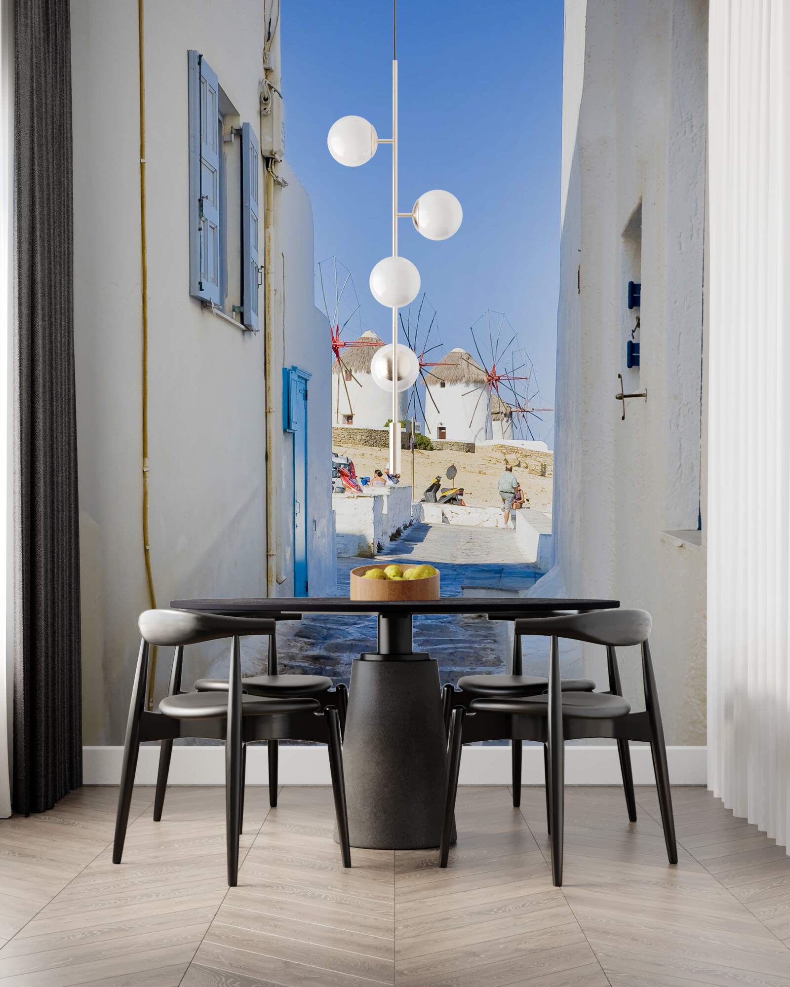 Papier peint vieille rue étroite avec des maisons blanches