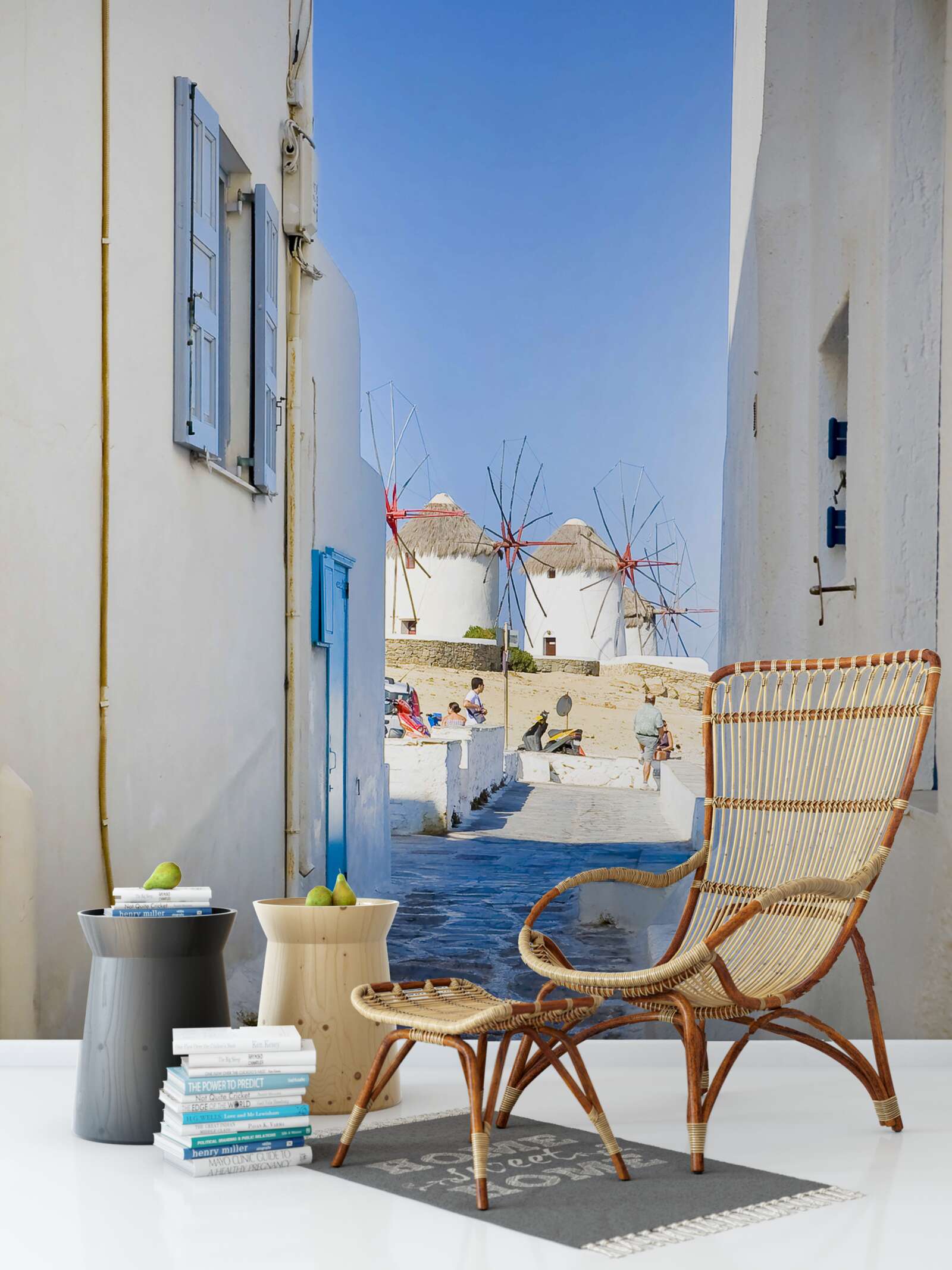 Papier peint vieille rue étroite avec des maisons blanches