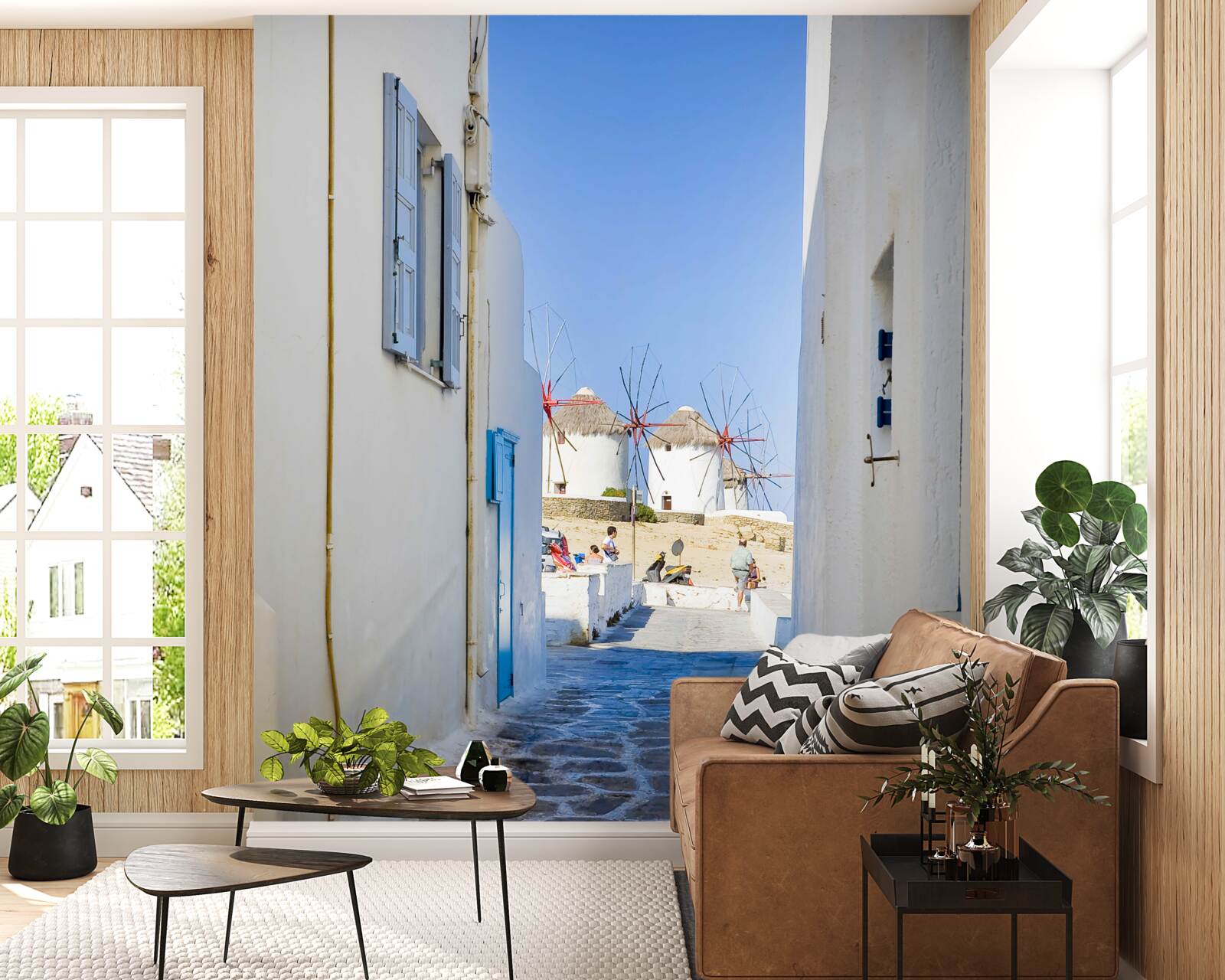 Papier peint vieille rue étroite avec des maisons blanches