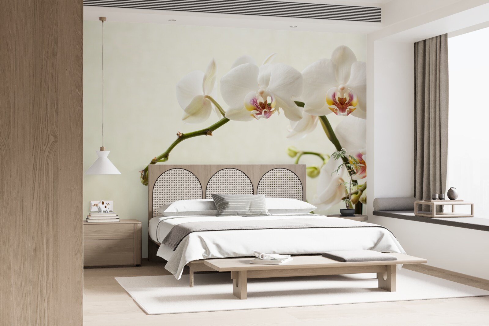 Papier peint branches d'orchidées blanches sur fond clair