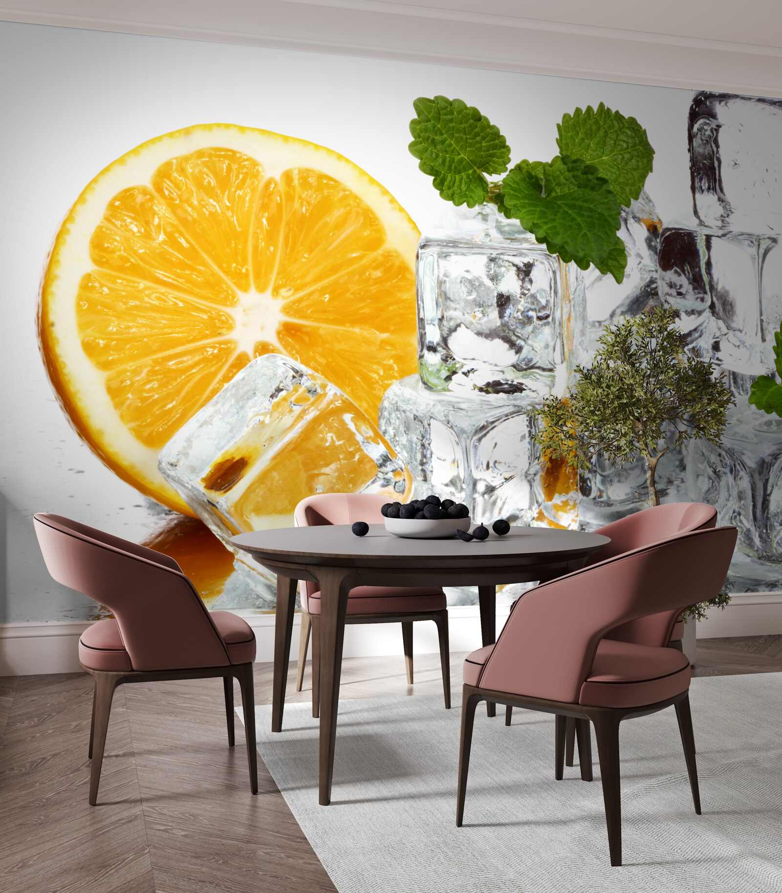 Papier peint de la glace en forme de rectangles et une orange mûre