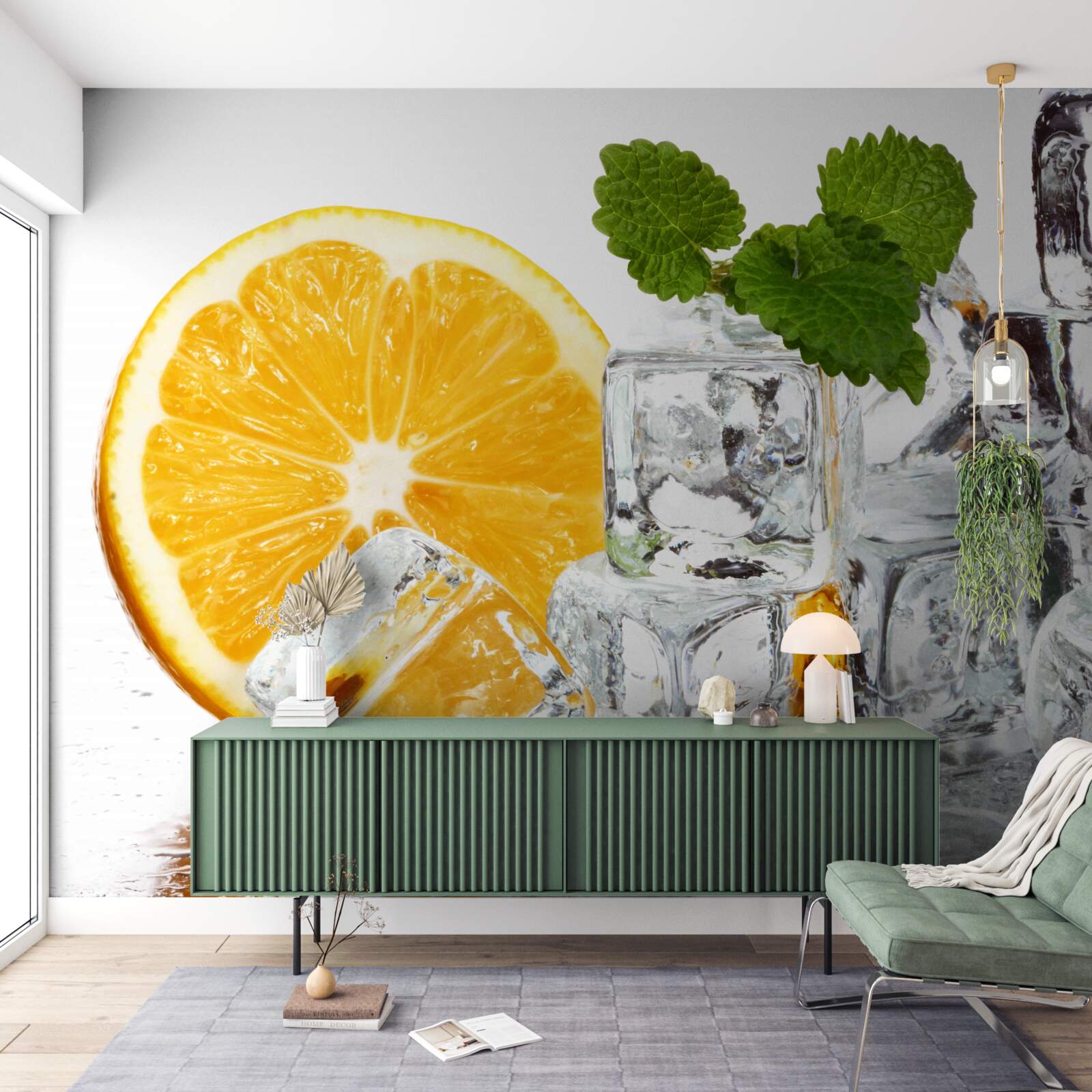 Papier peint de la glace en forme de rectangles et une orange mûre