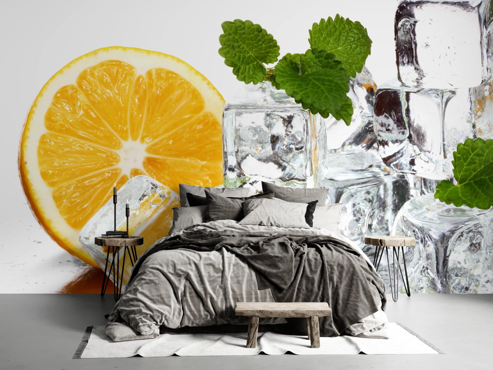 Papier peint de la glace en forme de rectangles et une orange mûre