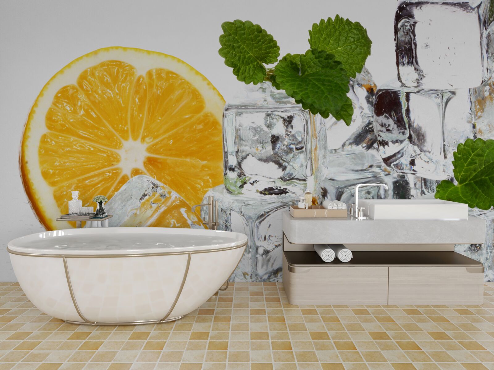 Papier peint de la glace en forme de rectangles et une orange mûre