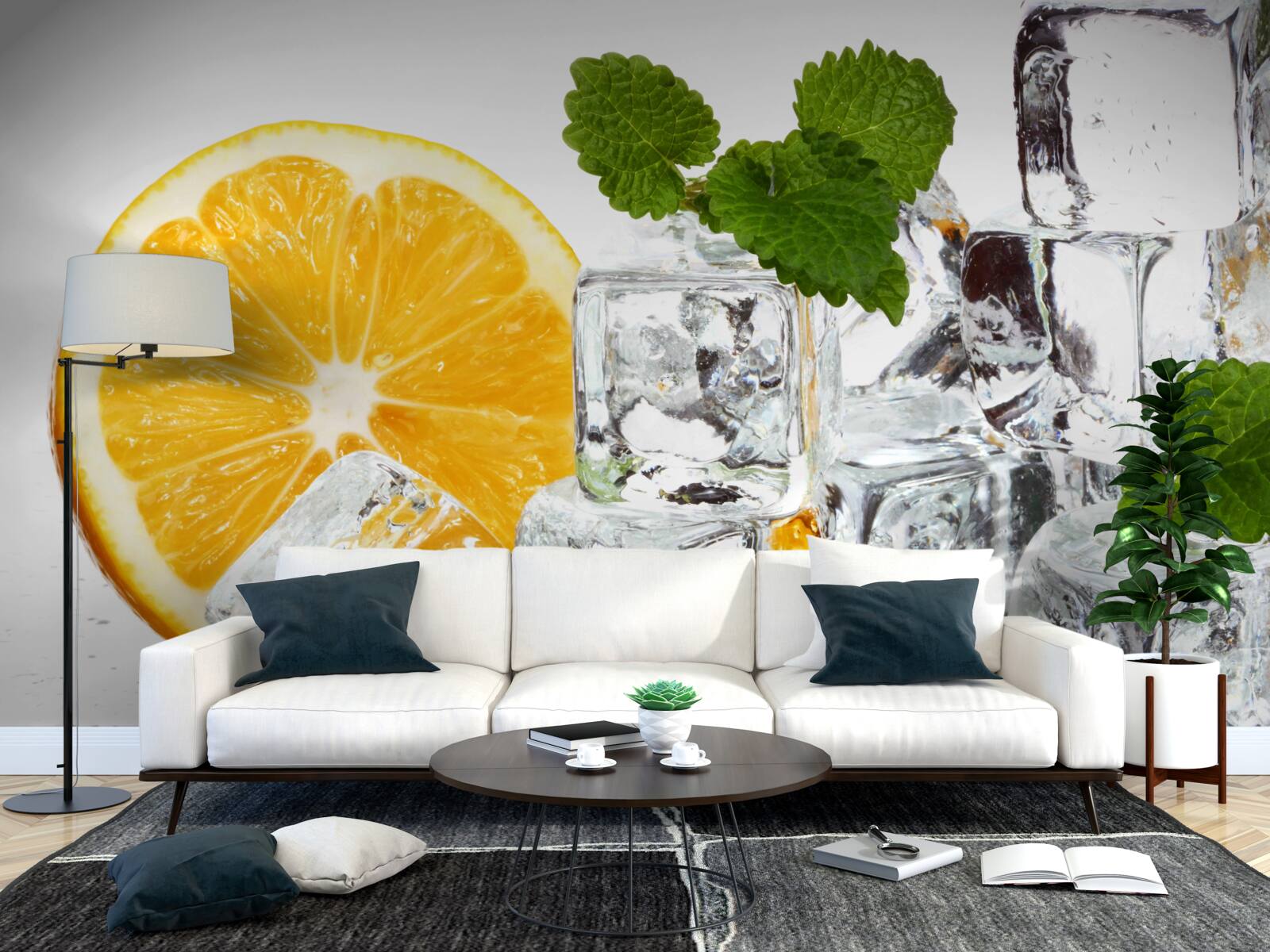 Papier peint de la glace en forme de rectangles et une orange mûre