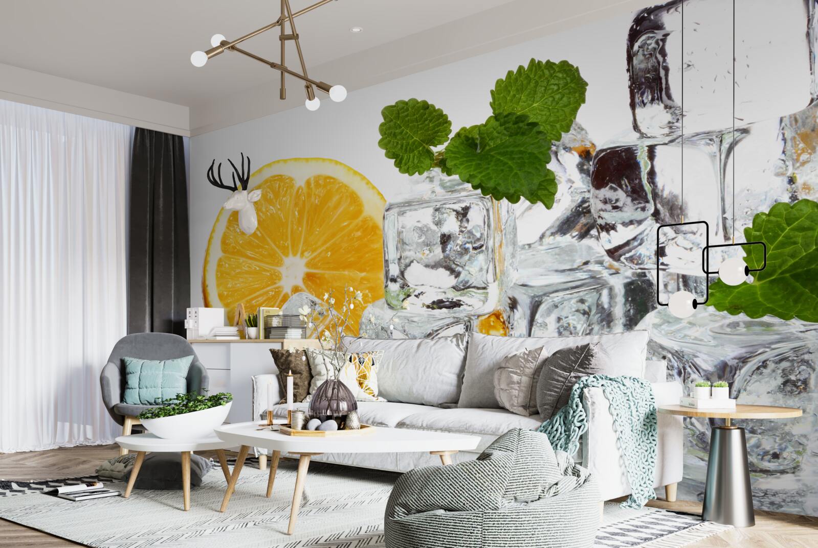 Papier peint de la glace en forme de rectangles et une orange mûre